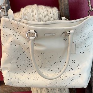Coach Ashley tossed laser cut handbag white